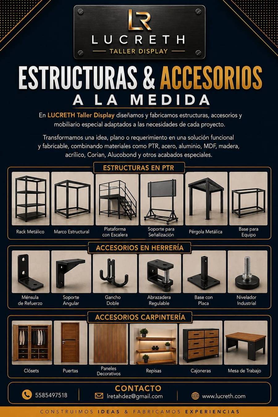 Estructuras y accesorios fabricados con materiales reutilizados